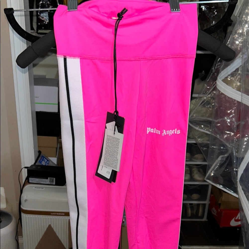 Palm Angels Neon Pink Track Pants with White Accents